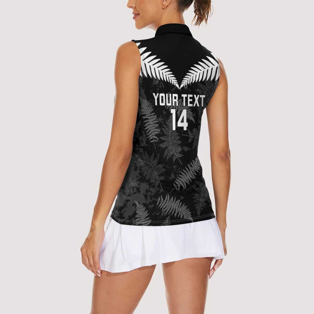 Custom New Zealand Silver Fern Football Women Sleeveless Polo Shirt Go Aotearoa Grunge Black - Polynesian Pride