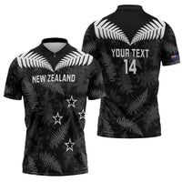Custom New Zealand Silver Fern Football Zipper Polo Shirt Go Aotearoa Grunge Black - Polynesian Pride