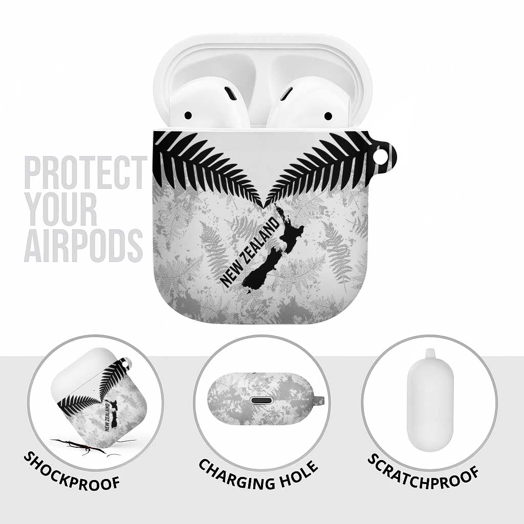 Custom New Zealand Silver Fern Football AirPods Case Go Aotearoa Grunge White - Polynesian Pride