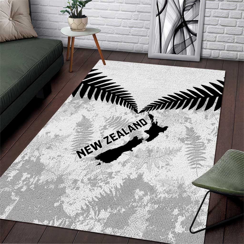 Custom New Zealand Silver Fern Football Area Rug Go Aotearoa Grunge White - Polynesian Pride