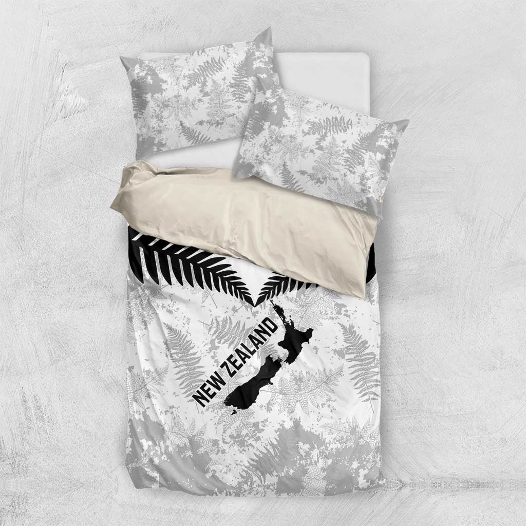 Custom New Zealand Silver Fern Football Bedding Set Go Aotearoa Grunge White - Polynesian Pride