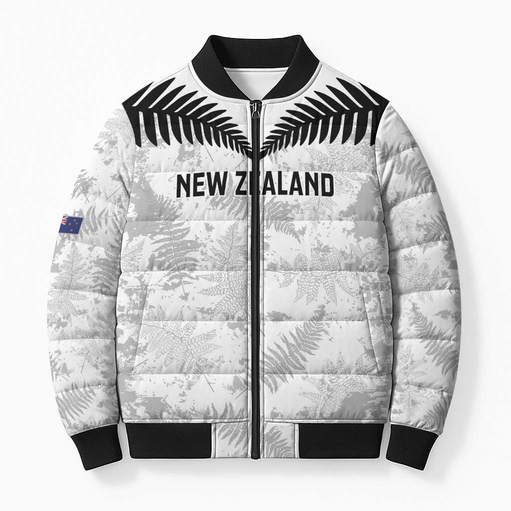 Custom New Zealand Silver Fern Football Bomber Puffer Jacket Go Aotearoa Grunge White - Polynesian Pride