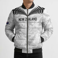 Custom New Zealand Silver Fern Football Bomber Puffer Jacket Go Aotearoa Grunge White - Polynesian Pride