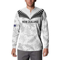 Custom New Zealand Silver Fern Football Button Sweatshirt Go Aotearoa Grunge White - Polynesian Pride