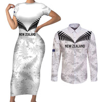 Custom New Zealand Silver Fern Football Couples Matching Short Sleeve Bodycon Dress and Long Sleeve Button Shirt Go Aotearoa Grunge White - Polynesian Pride