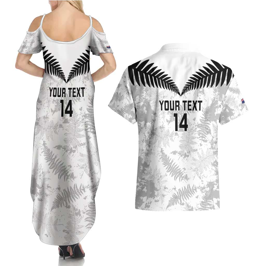 Custom New Zealand Silver Fern Football Couples Matching Summer Maxi Dress and Hawaiian Shirt Go Aotearoa Grunge White - Polynesian Pride