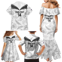 Custom New Zealand Silver Fern Football Family Matching Mermaid Dress and Hawaiian Shirt Go Aotearoa Grunge White - Polynesian Pride