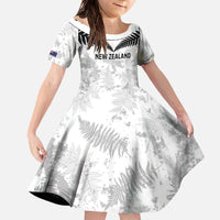 Custom New Zealand Silver Fern Football Family Matching Off The Shoulder Long Sleeve Dress and Hawaiian Shirt Go Aotearoa Grunge White - Polynesian Pride