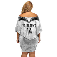 Custom New Zealand Silver Fern Football Family Matching Off Shoulder Short Dress and Hawaiian Shirt Go Aotearoa Grunge White - Polynesian Pride