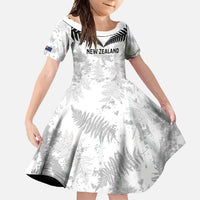 Custom New Zealand Silver Fern Football Family Matching Summer Maxi Dress and Hawaiian Shirt Go Aotearoa Grunge White - Polynesian Pride