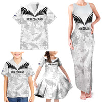 Custom New Zealand Silver Fern Football Family Matching Tank Maxi Dress and Hawaiian Shirt Go Aotearoa Grunge White - Polynesian Pride