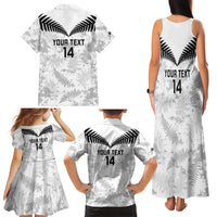 Custom New Zealand Silver Fern Football Family Matching Tank Maxi Dress and Hawaiian Shirt Go Aotearoa Grunge White - Polynesian Pride