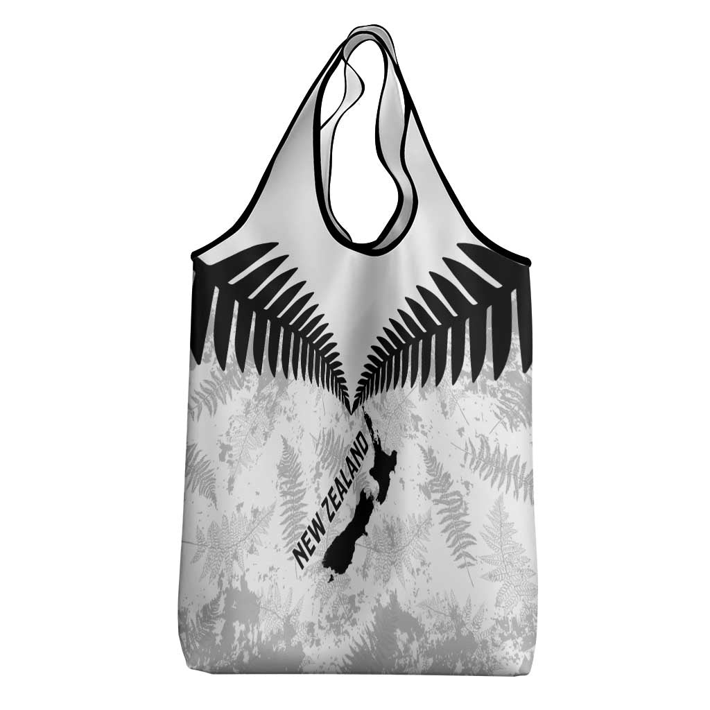 Custom New Zealand Silver Fern Football Grocery Bag Go Aotearoa Grunge White - Polynesian Pride