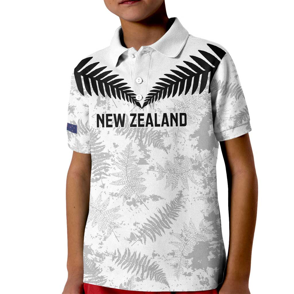 Custom New Zealand Silver Fern Football Kid Polo Shirt Go Aotearoa Grunge White - Polynesian Pride