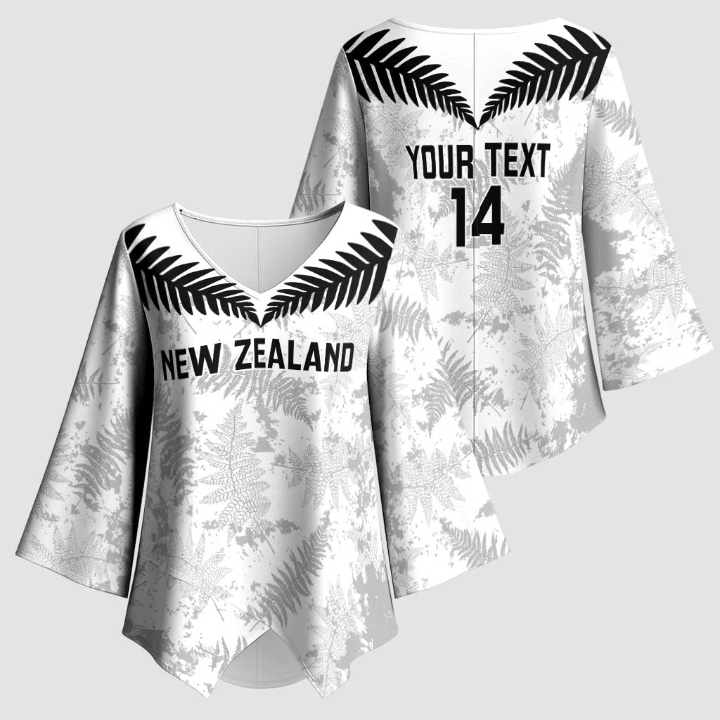Custom New Zealand Silver Fern Football Kimono Sleeve Blouse Go Aotearoa Grunge White - Polynesian Pride