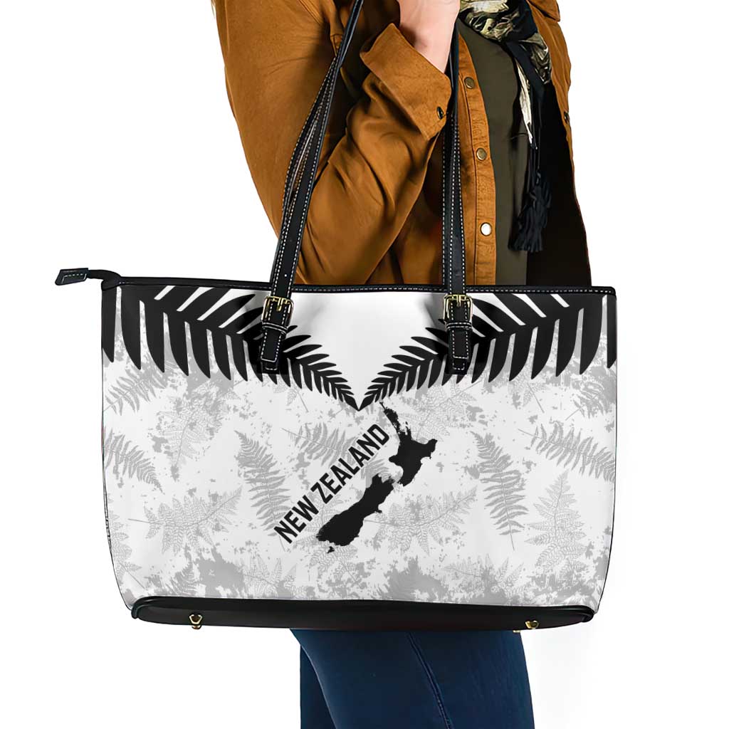 Custom New Zealand Silver Fern Football Leather Tote Bag Go Aotearoa Grunge White - Polynesian Pride