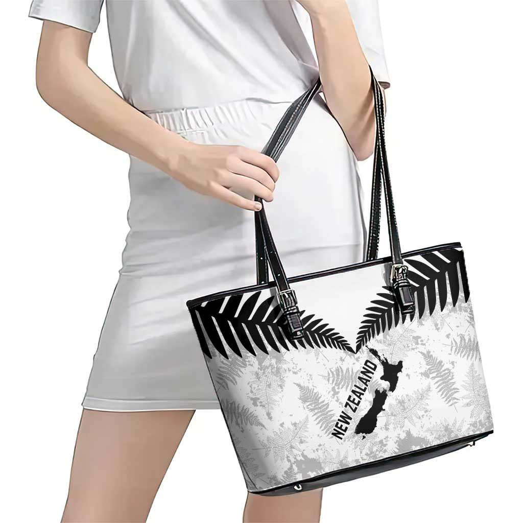 Custom New Zealand Silver Fern Football Leather Tote Bag Go Aotearoa Grunge White - Polynesian Pride