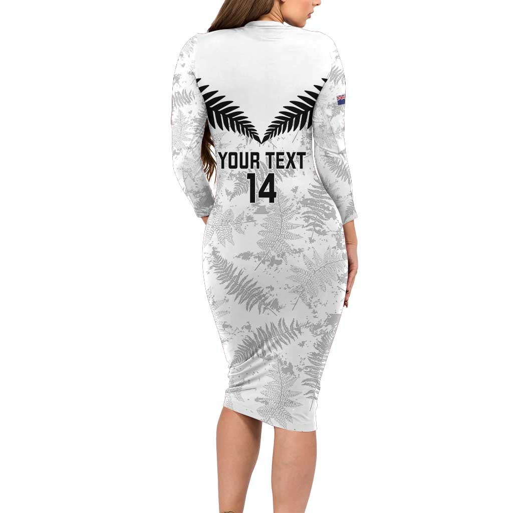 Custom New Zealand Silver Fern Football Long Sleeve Bodycon Dress Go Aotearoa Grunge White - Polynesian Pride