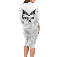 Custom New Zealand Silver Fern Football Long Sleeve Bodycon Dress Go Aotearoa Grunge White - Polynesian Pride