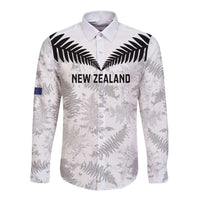 Custom New Zealand Silver Fern Football Long Sleeve Button Shirt Go Aotearoa Grunge White - Polynesian Pride