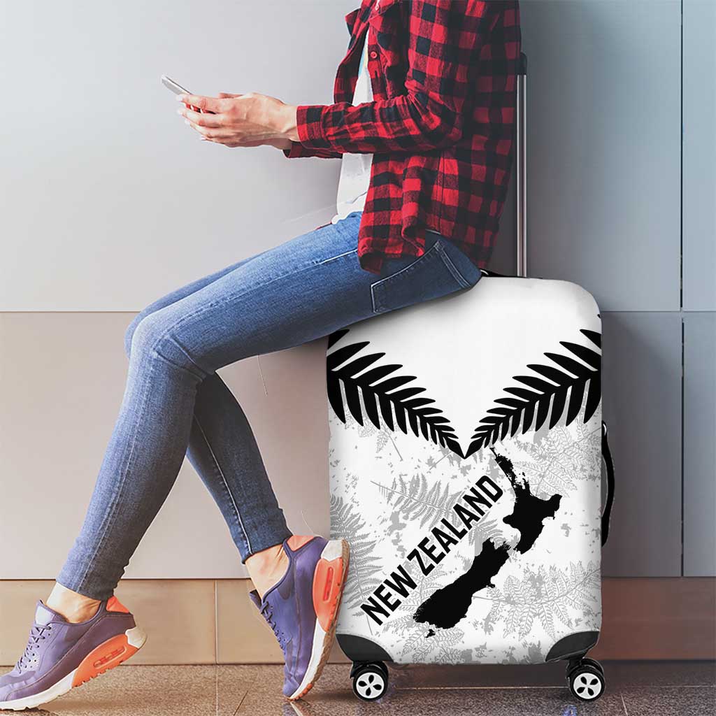 Custom New Zealand Silver Fern Football Luggage Cover Go Aotearoa Grunge White - Polynesian Pride