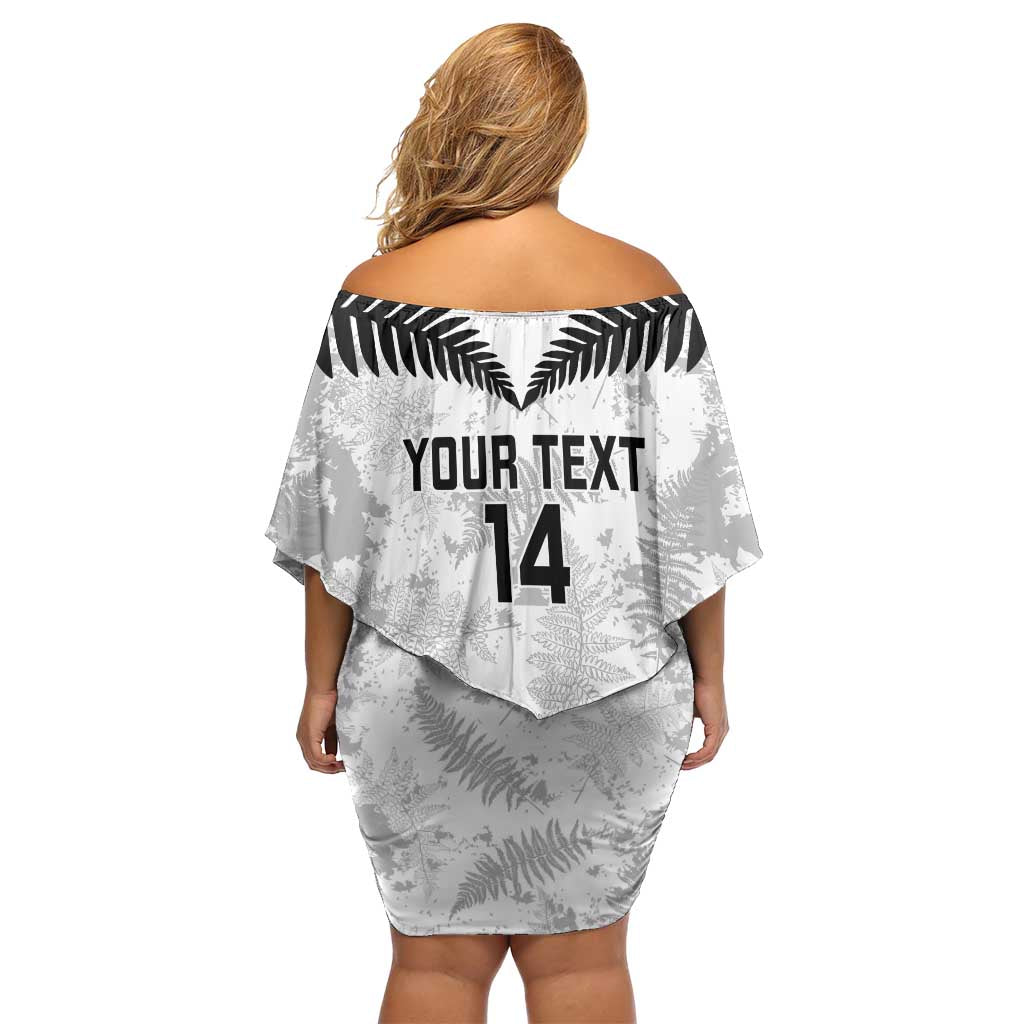 Custom New Zealand Silver Fern Football Off Shoulder Short Dress Go Aotearoa Grunge White - Polynesian Pride