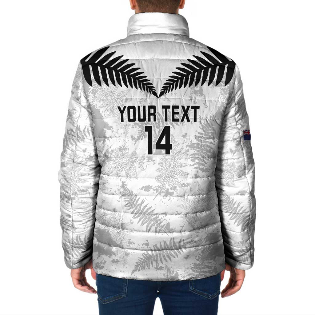 Custom New Zealand Silver Fern Football Padded Jacket Go Aotearoa Grunge White - Polynesian Pride