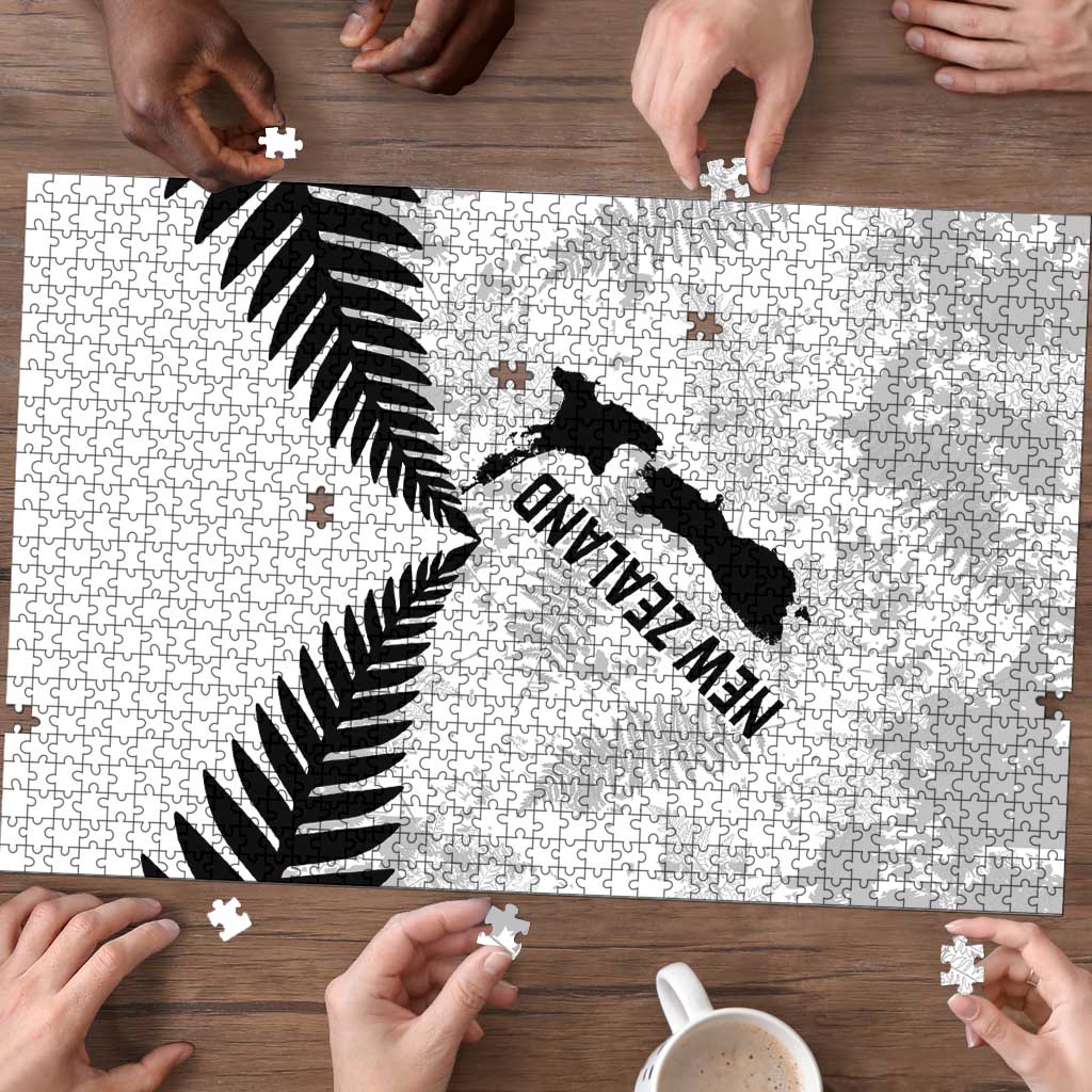 Custom New Zealand Silver Fern Football Puzzle Go Aotearoa Grunge White - Polynesian Pride