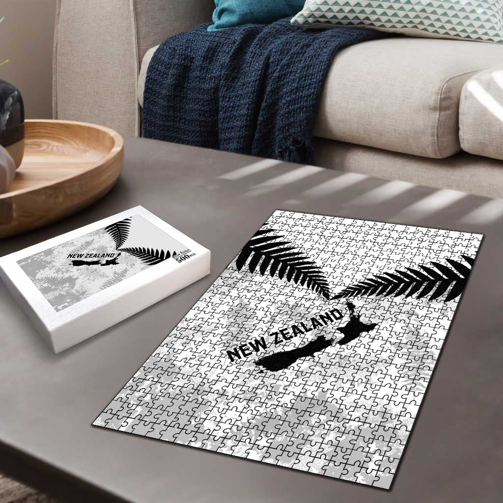 Custom New Zealand Silver Fern Football Puzzle Go Aotearoa Grunge White - Polynesian Pride