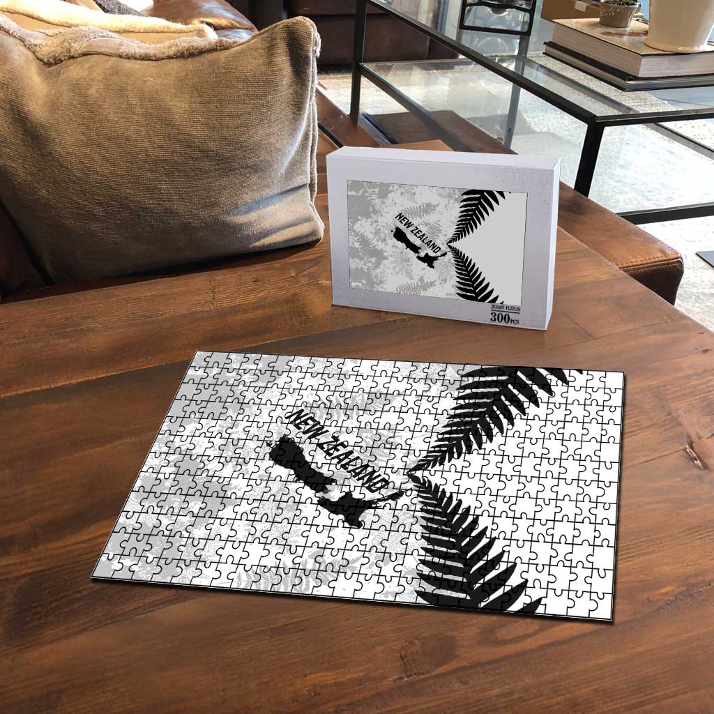 Custom New Zealand Silver Fern Football Puzzle Go Aotearoa Grunge White - Polynesian Pride