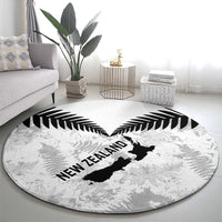 Custom New Zealand Silver Fern Football Round Carpet Go Aotearoa Grunge White - Polynesian Pride
