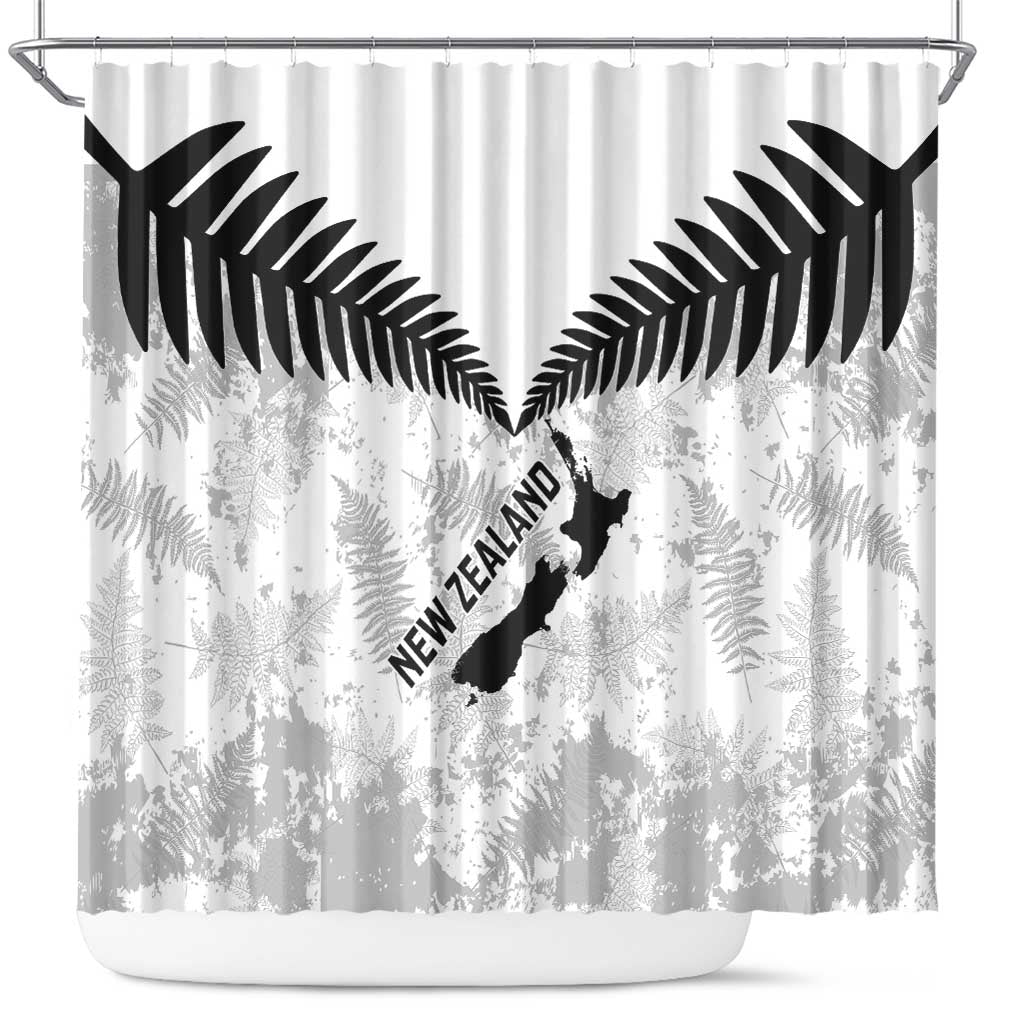 Custom New Zealand Silver Fern Football Shower Curtain Go Aotearoa Grunge White - Polynesian Pride
