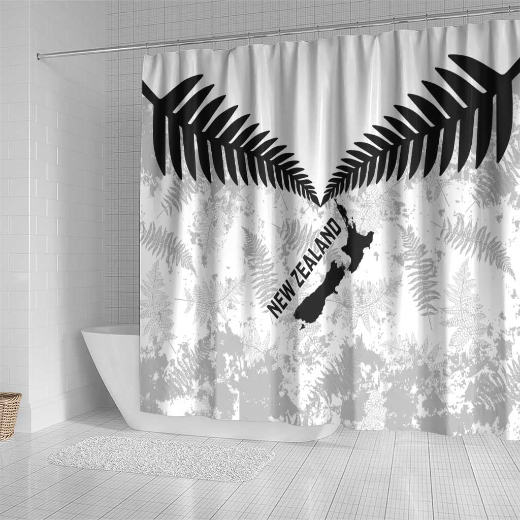 Custom New Zealand Silver Fern Football Shower Curtain Go Aotearoa Grunge White - Polynesian Pride