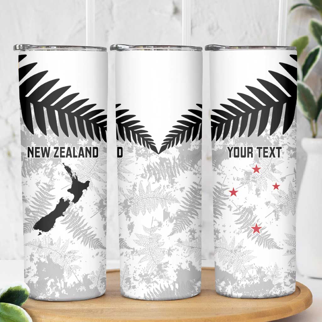 Custom New Zealand Silver Fern Football Skinny Tumbler Go Aotearoa Grunge White - Polynesian Pride