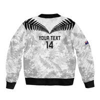 Custom New Zealand Silver Fern Football Sleeve Zip Bomber Jacket Go Aotearoa Grunge White - Polynesian Pride