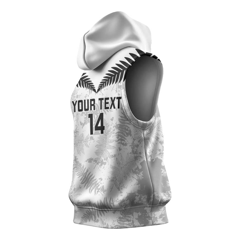 Custom New Zealand Silver Fern Football Sleeveless Hoodie Go Aotearoa Grunge White - Polynesian Pride