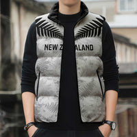 Custom New Zealand Silver Fern Football Sleeveless Puffer Jacket Go Aotearoa Grunge White - Polynesian Pride