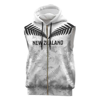 Custom New Zealand Silver Fern Football Sleeveless Zip Hoodie Go Aotearoa Grunge White - Polynesian Pride