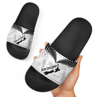 Custom New Zealand Silver Fern Football Slide Sandals Go Aotearoa Grunge White - Polynesian Pride