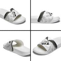 Custom New Zealand Silver Fern Football Slide Sandals Go Aotearoa Grunge White - Polynesian Pride
