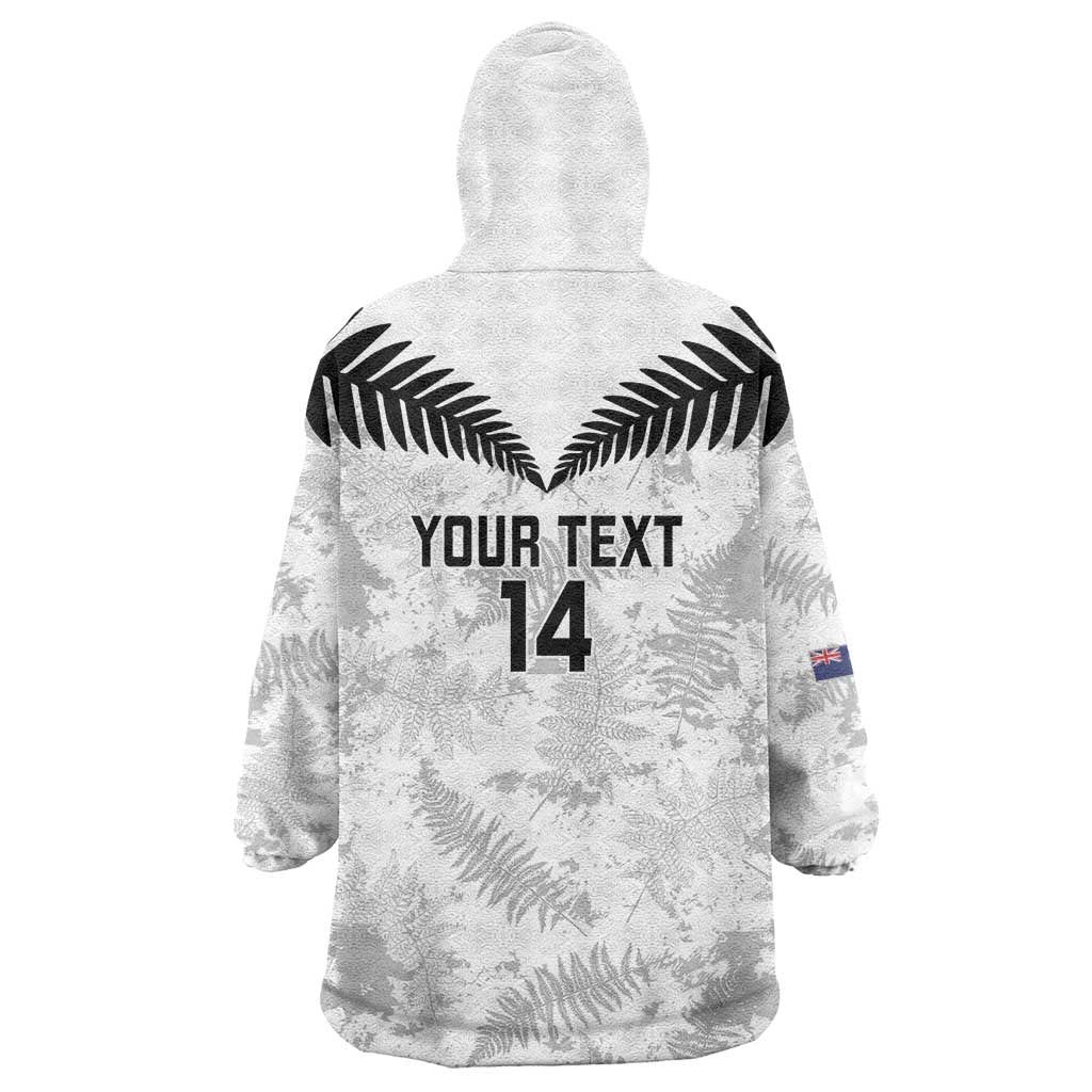 Custom New Zealand Silver Fern Football Wearable Blanket Hoodie Go Aotearoa Grunge White - Polynesian Pride