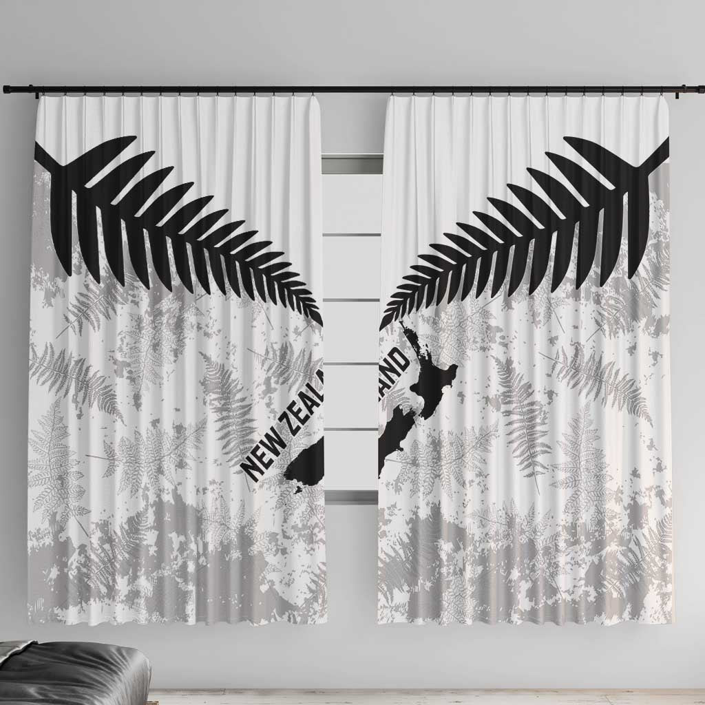 Custom New Zealand Silver Fern Football Window Curtain Go Aotearoa Grunge White - Polynesian Pride