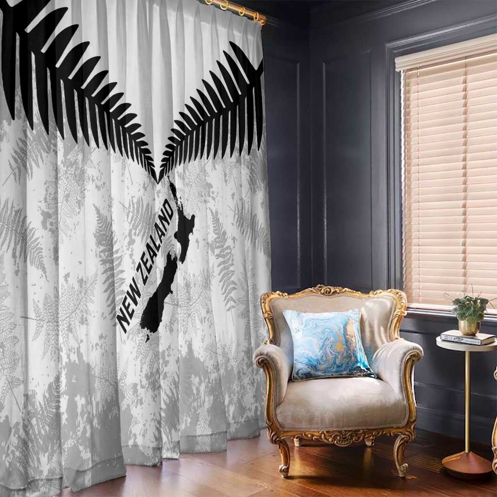 Custom New Zealand Silver Fern Football Window Curtain Go Aotearoa Grunge White - Polynesian Pride