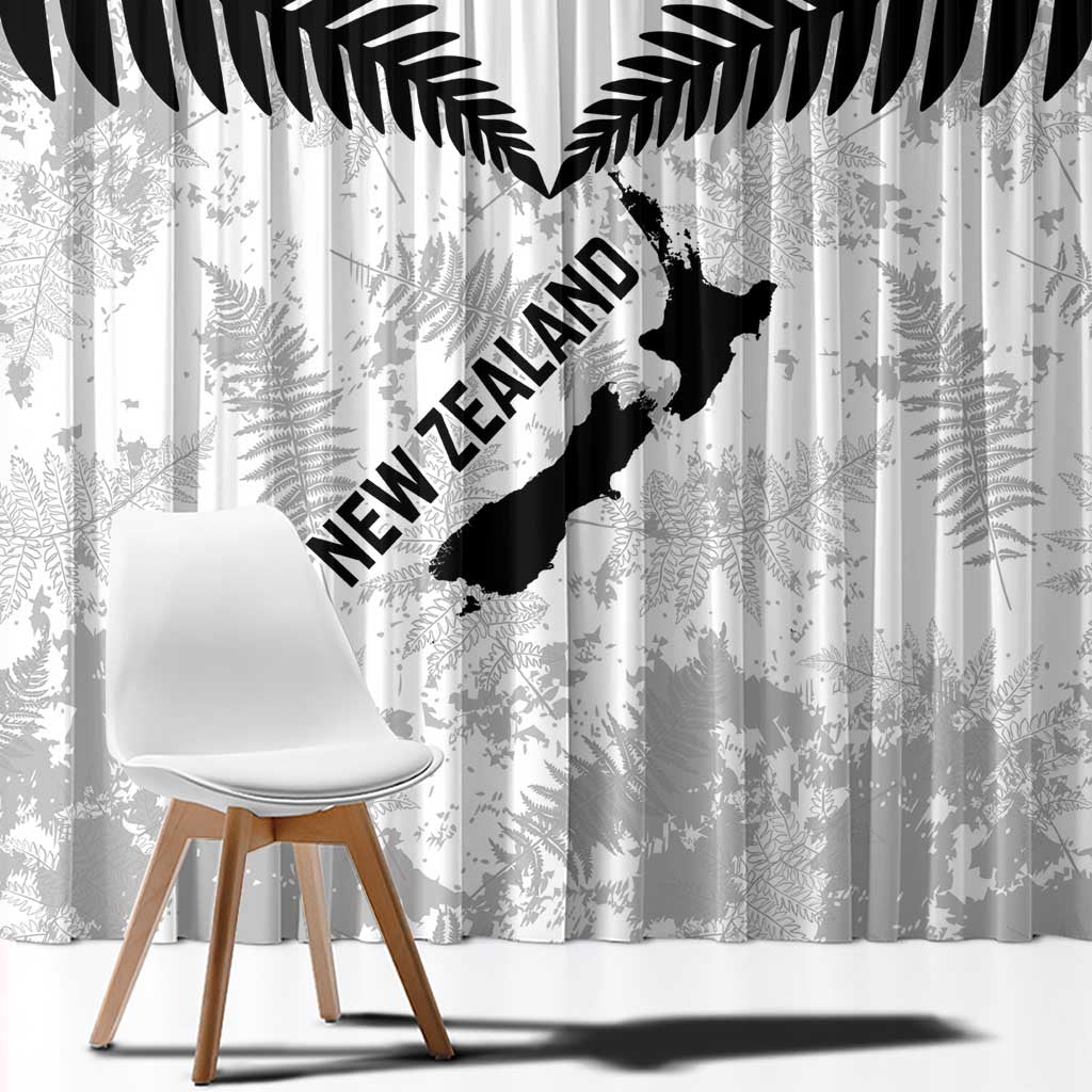 Custom New Zealand Silver Fern Football Window Curtain Go Aotearoa Grunge White - Polynesian Pride