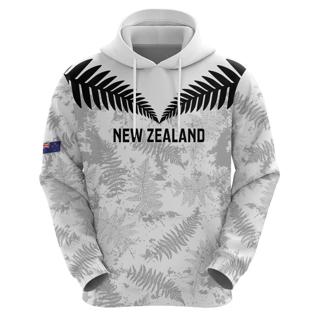 Custom New Zealand Silver Fern Football Zip Hoodie Go Aotearoa Grunge White - Polynesian Pride