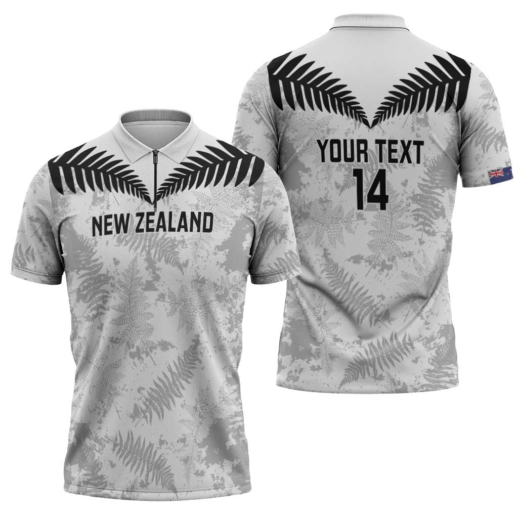 Custom New Zealand Silver Fern Football Zipper Polo Shirt Go Aotearoa Grunge White - Polynesian Pride