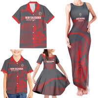 Custom New Caledonia Football Family Matching Tank Maxi Dress and Hawaiian Shirt Allez Les Cagous Grey Version - Polynesian Pride