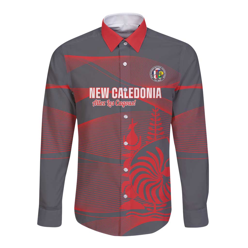 Custom New Caledonia Football Long Sleeve Button Shirt Allez Les Cagous Grey Version - Polynesian Pride