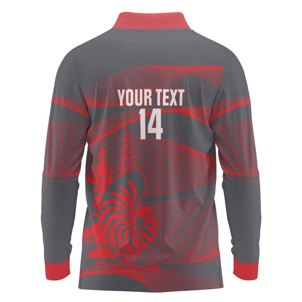 Custom New Caledonia Football Long Sleeve Polo Shirt Allez Les Cagous Grey Version - Polynesian Pride