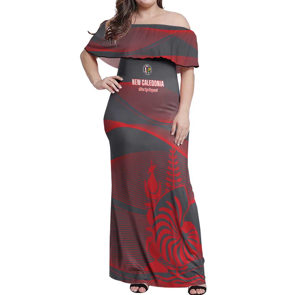 Custom New Caledonia Football Off Shoulder Maxi Dress Allez Les Cagous Grey Version - Polynesian Pride